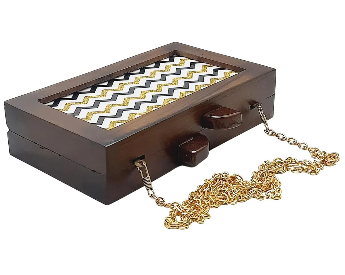 Tara Brown Wooden Slim Rectangular Clutch Bag